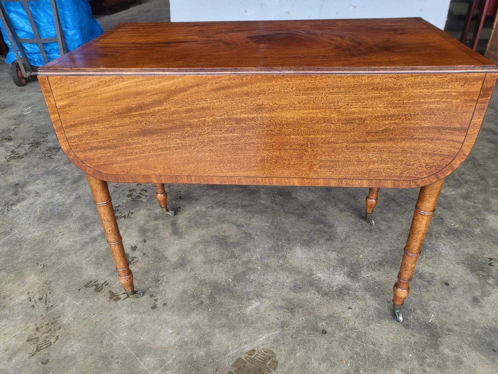 photo vinterior Antique Regency Inlaid Pembroke Drop Leaf Dining Occasional Table Drawer