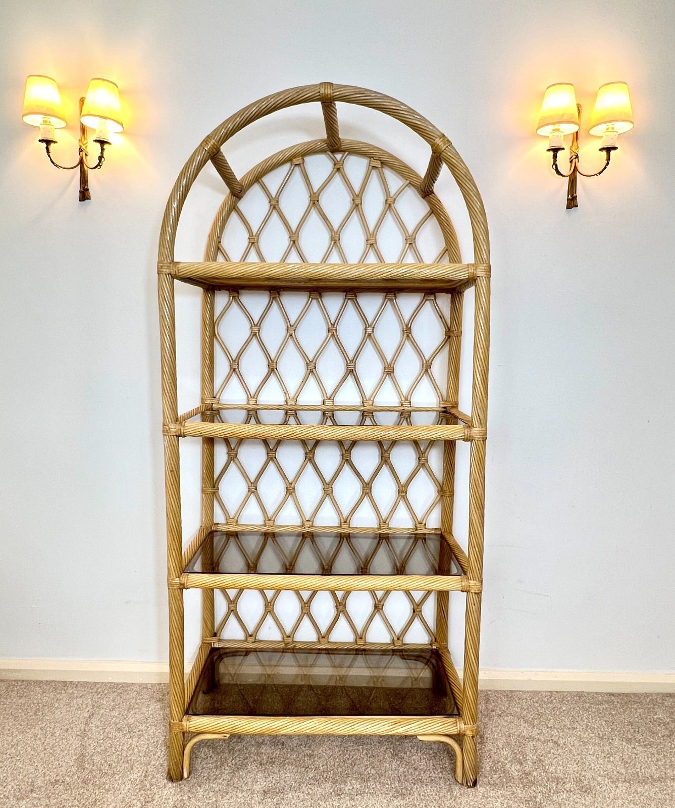 Vintage Bamboo Tall Shelving Unit  Boho Retro 183 Cm