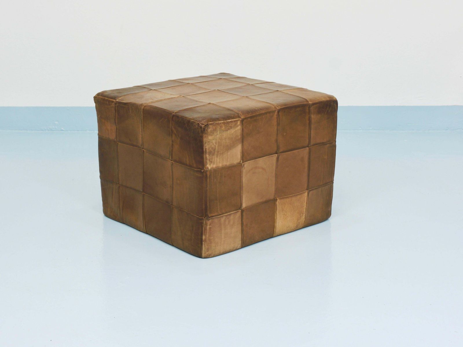 De Sede Patchwork Leather Cube Stool, Pouf, Ottoman, Switzerland, 1970s photo vintage