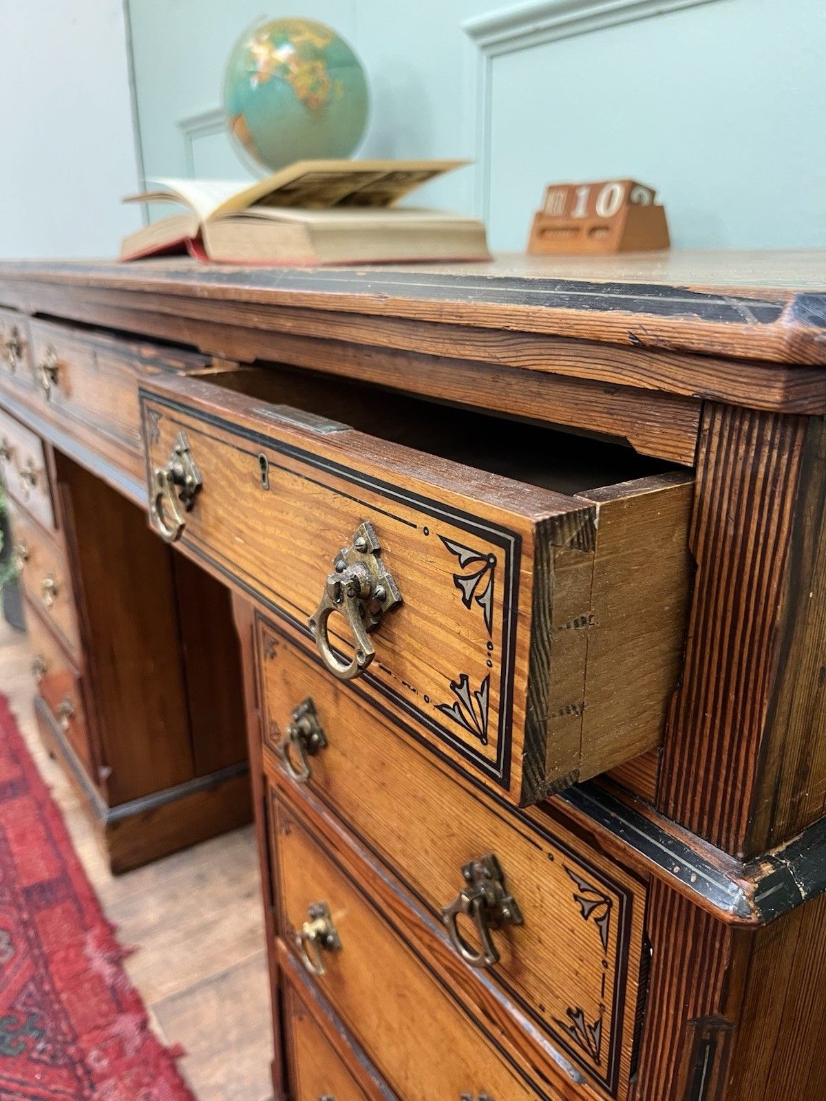 Stunning Original Painted Pine Antique Gothic Rival Desk photo for sale