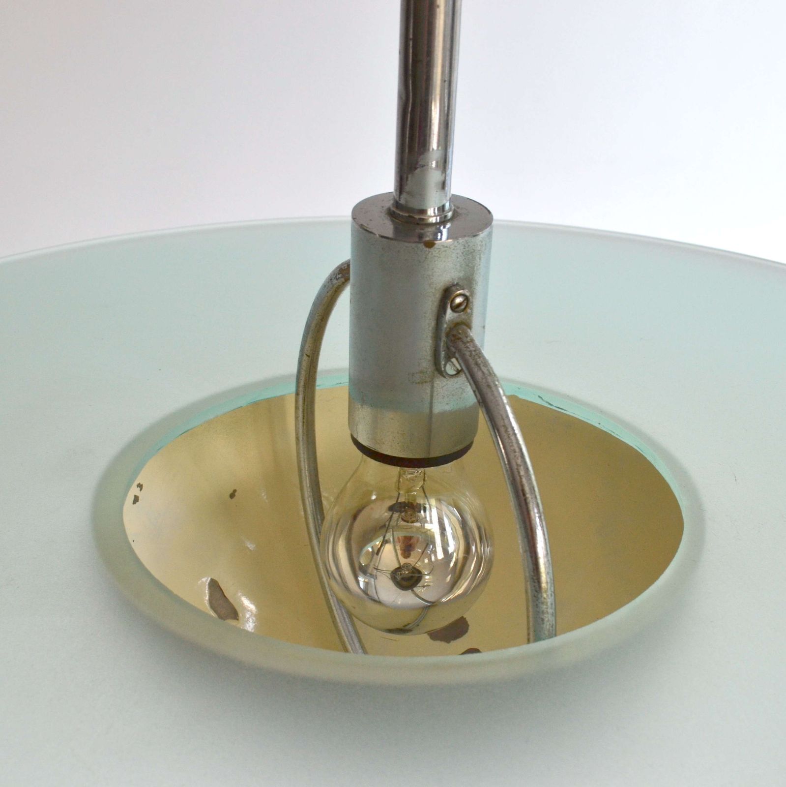 Modernist Chrome And Glass Pendant Circa 1930 In The Style Of Gispen photo vinterior