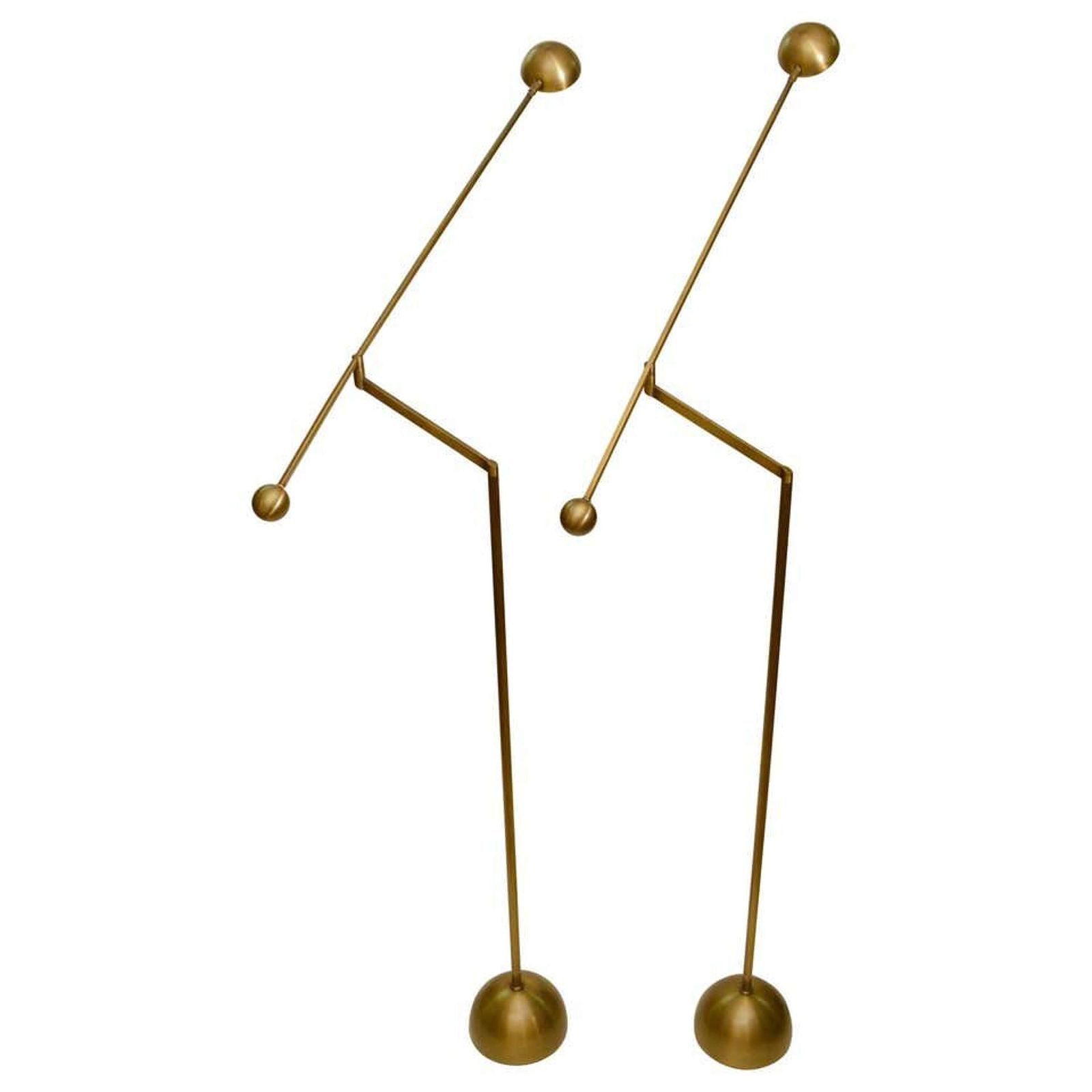 Pair Of Minimal Bronzed Brass Counter Balance Floor Lamps, 1970's