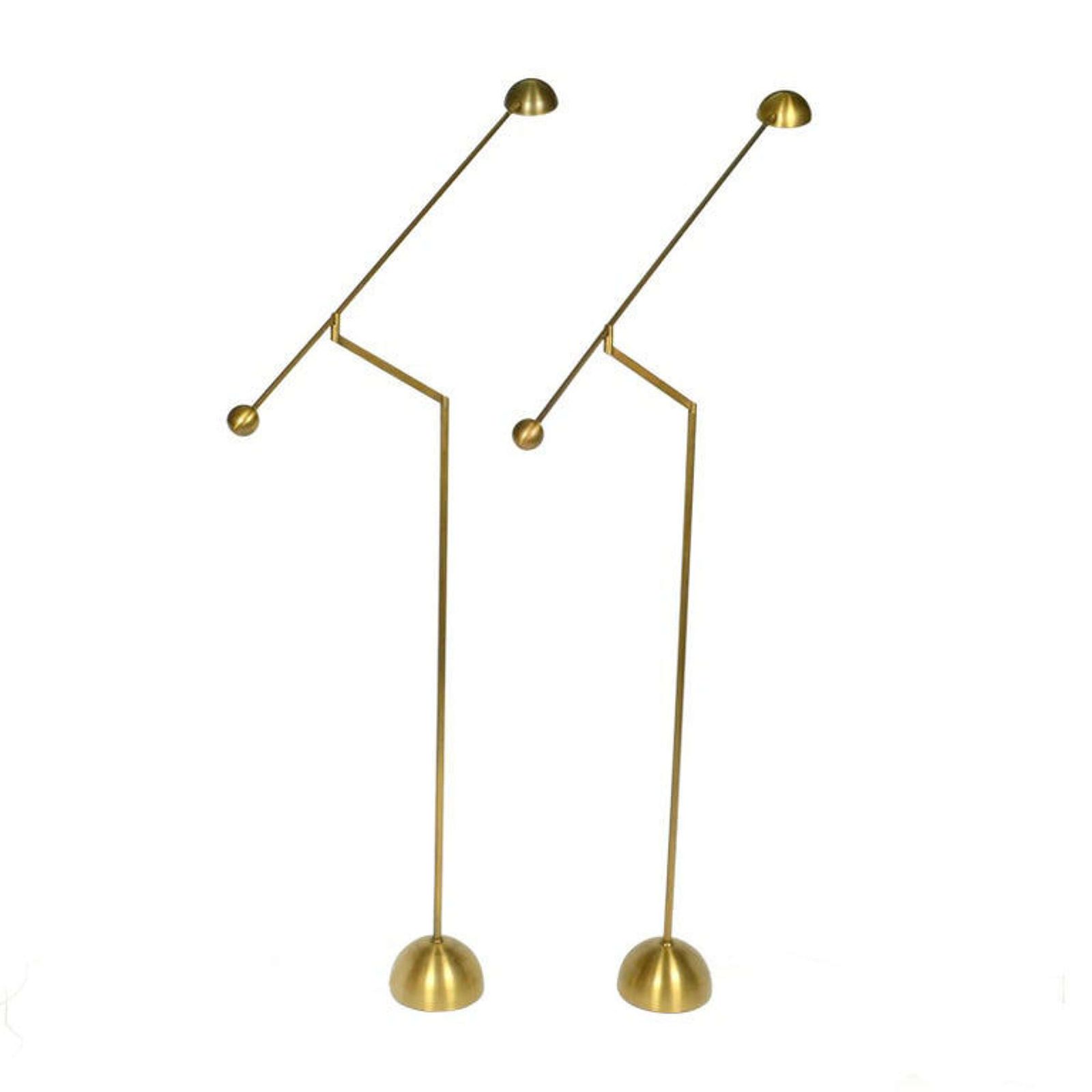 Pair Of Minimal Bronzed Brass Counter Balance Floor Lamps, 1970's photo furniture