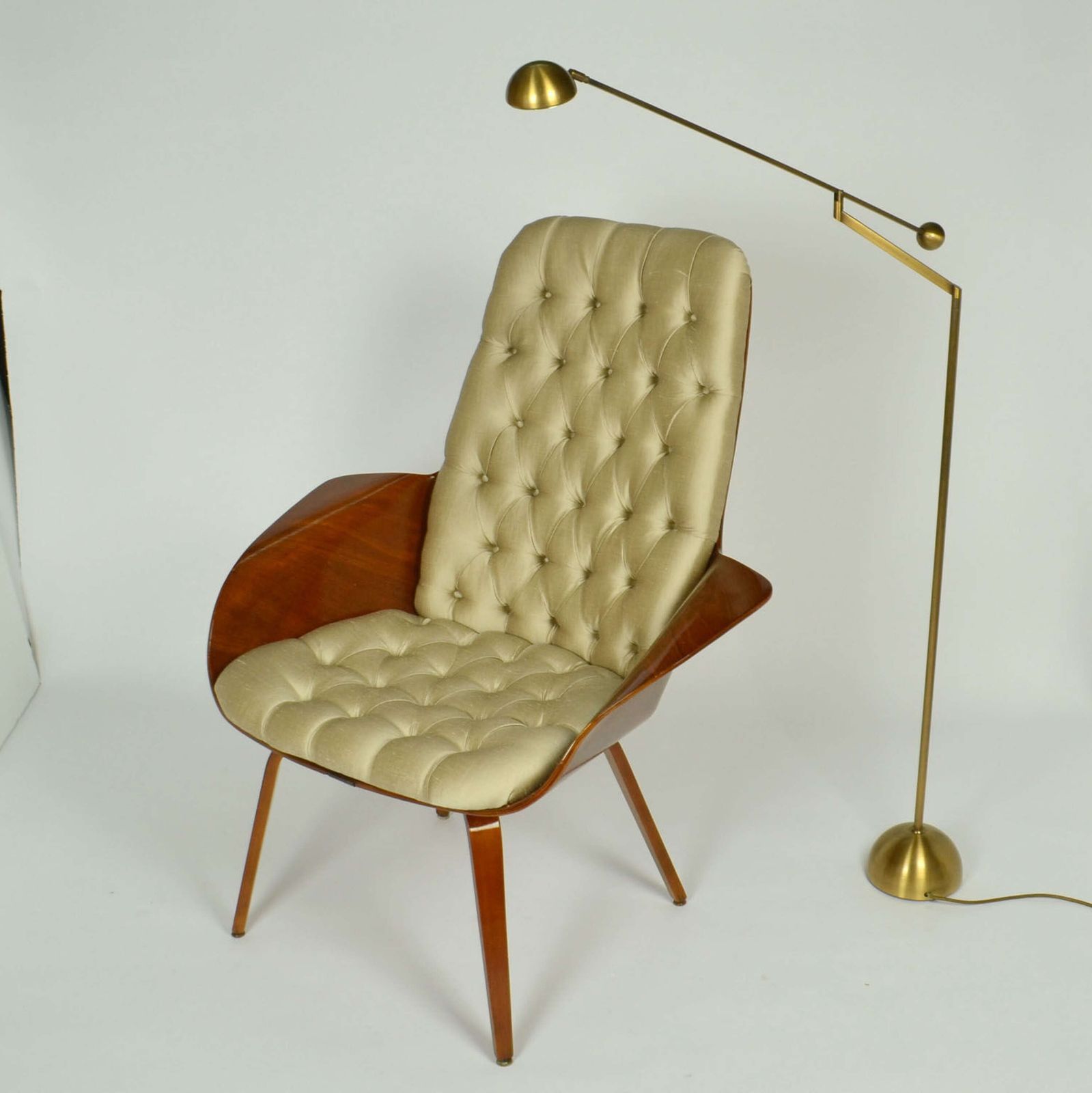 Pair Of Minimal Bronzed Brass Counter Balance Floor Lamps, 1970's photo vinterior
