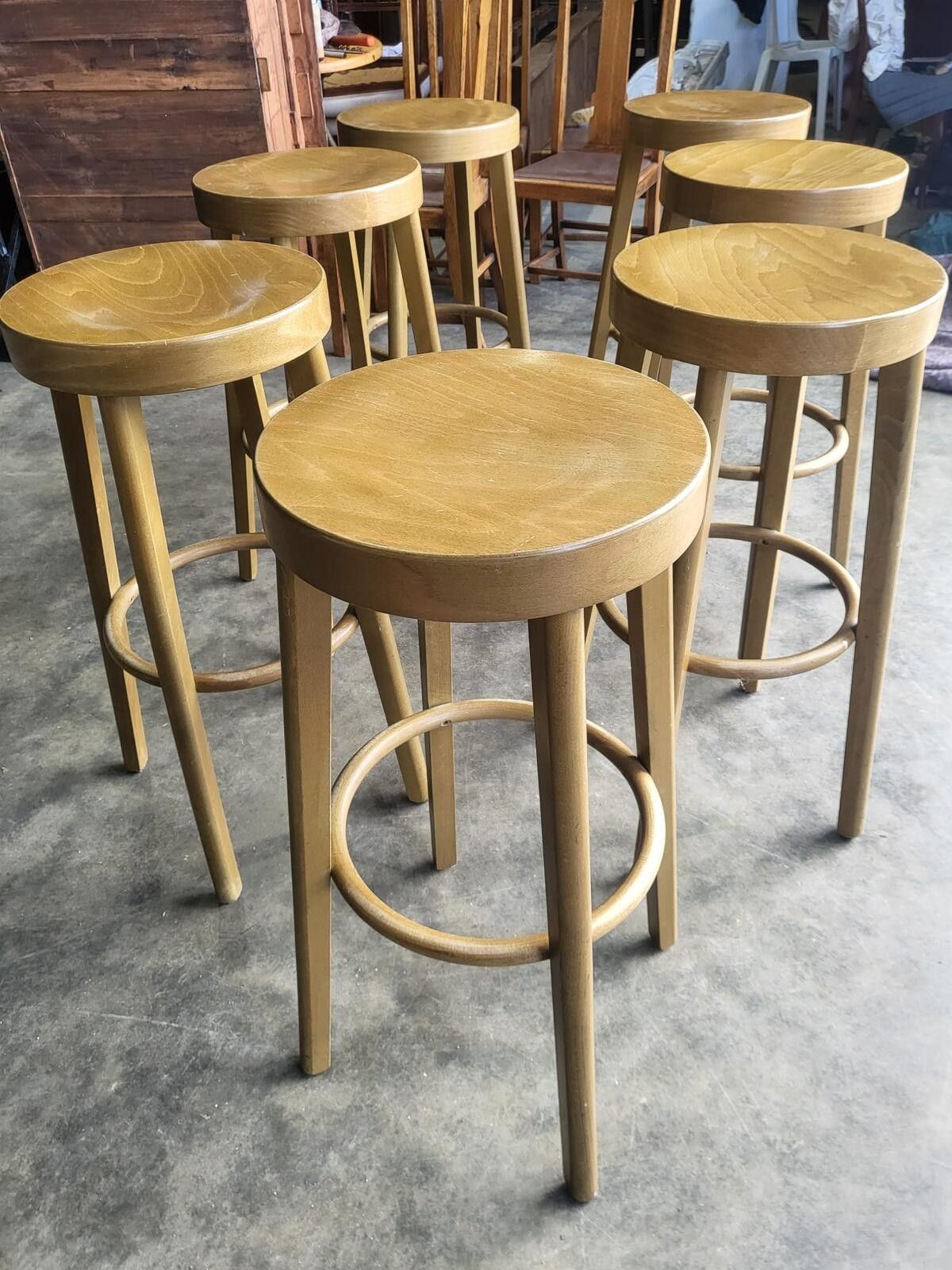 Seven 7 Tall Round Wooden Beech Bar Kitchen Pub Stools photo 345.0