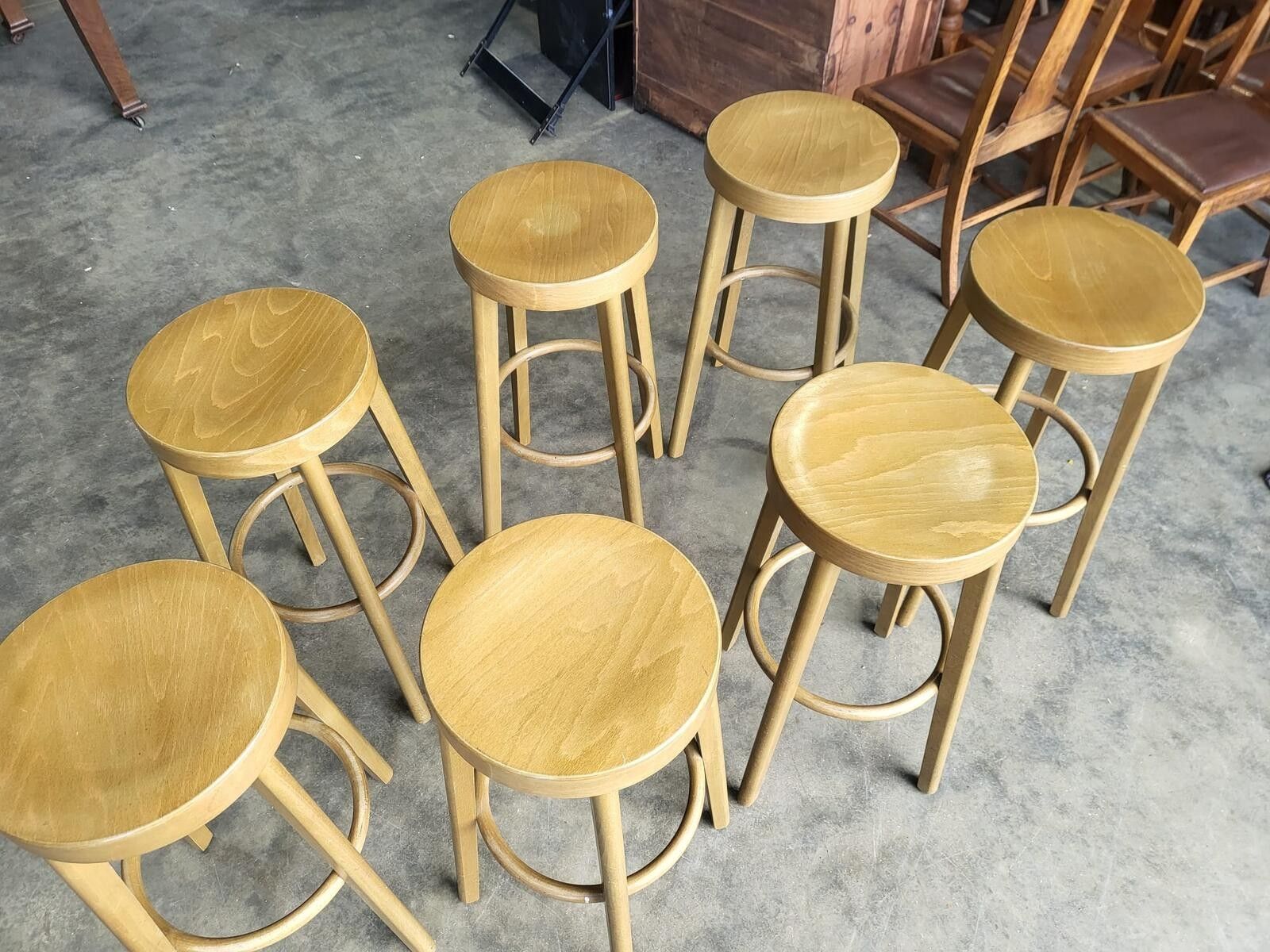 photo for sale Seven 7 Tall Round Wooden Beech Bar Kitchen Pub Stools