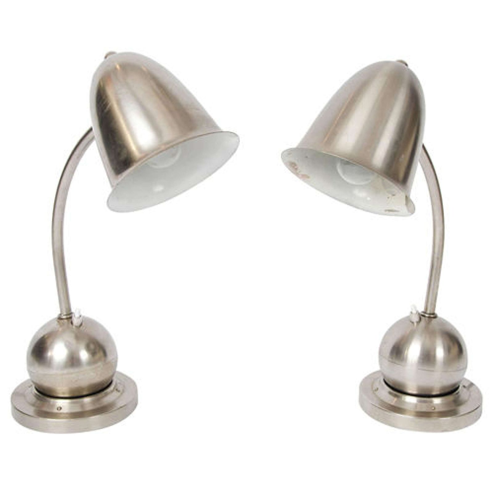 Modernist Pair Of Table Lamps Nickel By Daalderop, 1930s