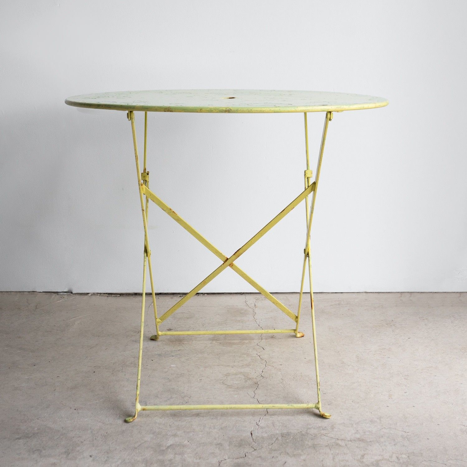 Vintage French Lemon And Lime Painted Iron Circular Bistro Table, C. 1950s photo 295.0