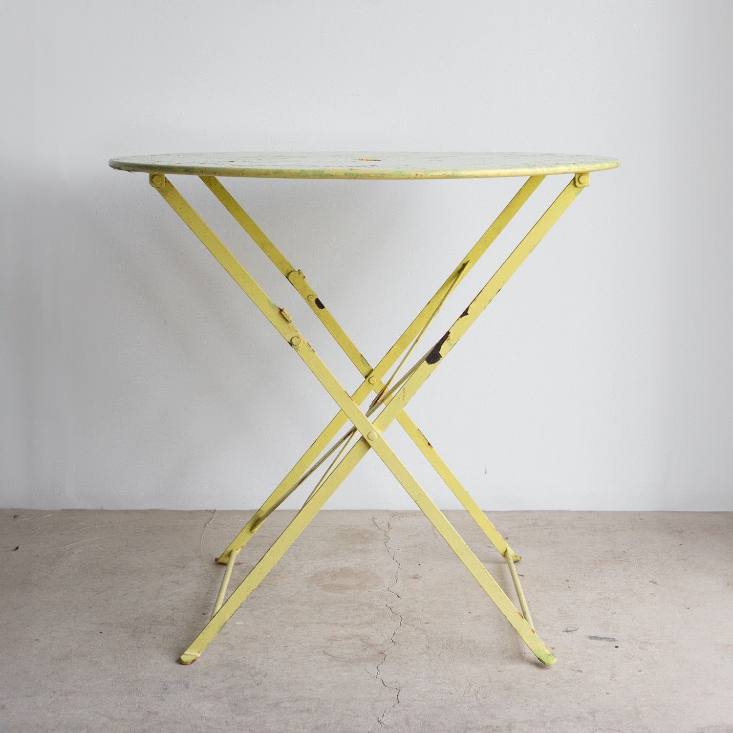 Vintage French Lemon And Lime Painted Iron Circular Bistro Table, C. 1950s photo buy