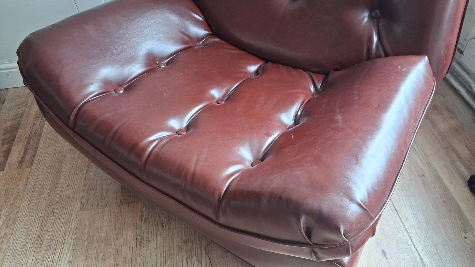 Delightful 1960's Style Buttoned Back Vinyl Low Profile Mid Century Armchair photo furniture