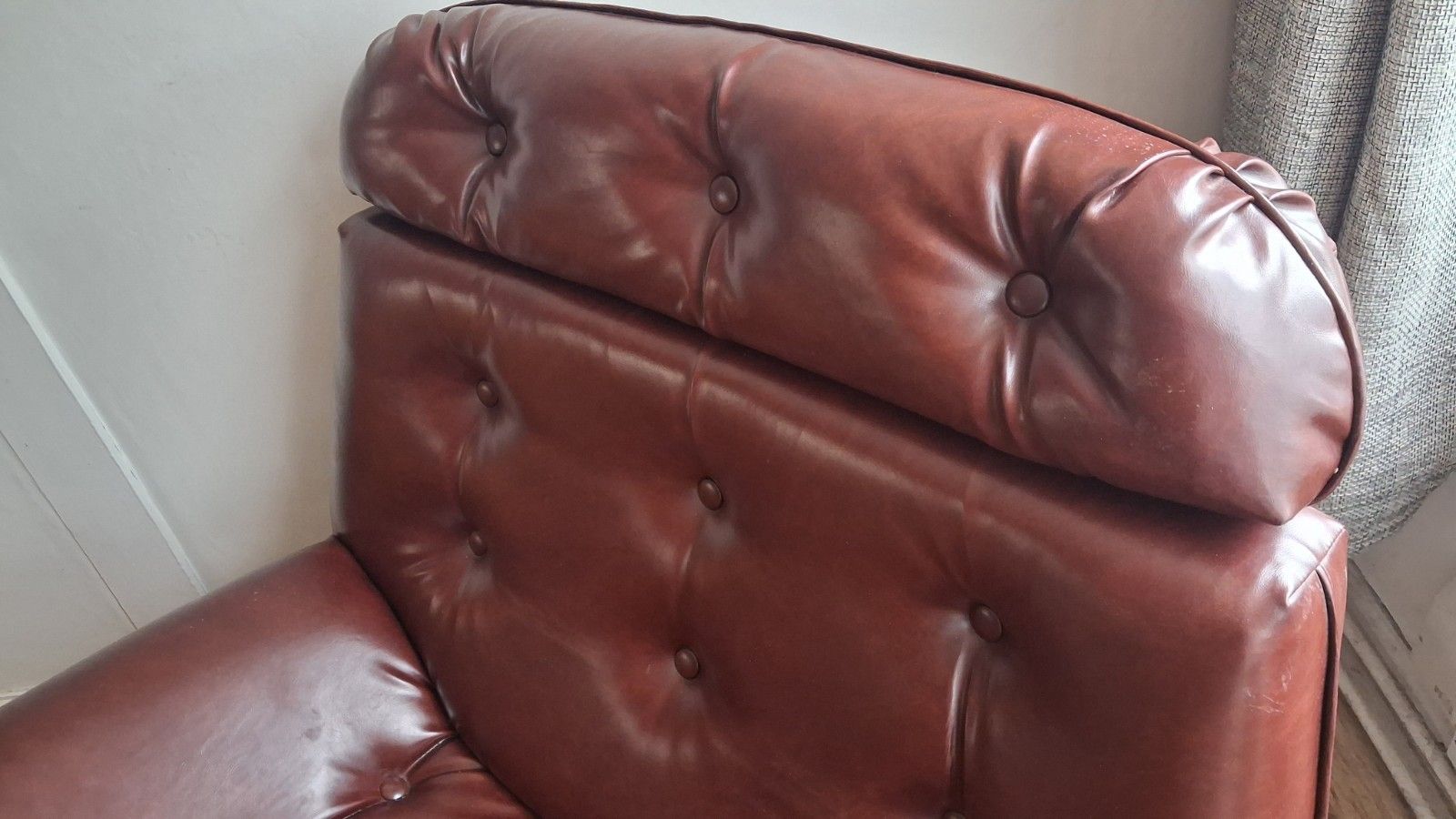 Delightful 1960's Style Buttoned Back Vinyl Low Profile Mid Century Armchair photo Furniture