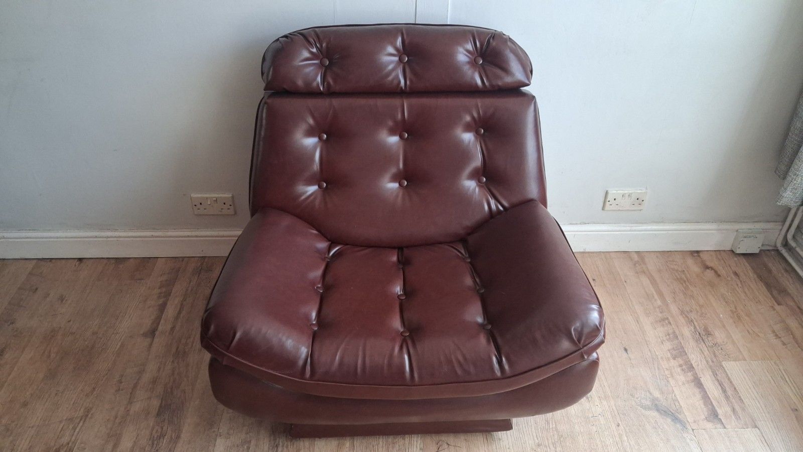 Delightful 1960's Style Buttoned Back Vinyl Low Profile Mid Century Armchair photo vinterior