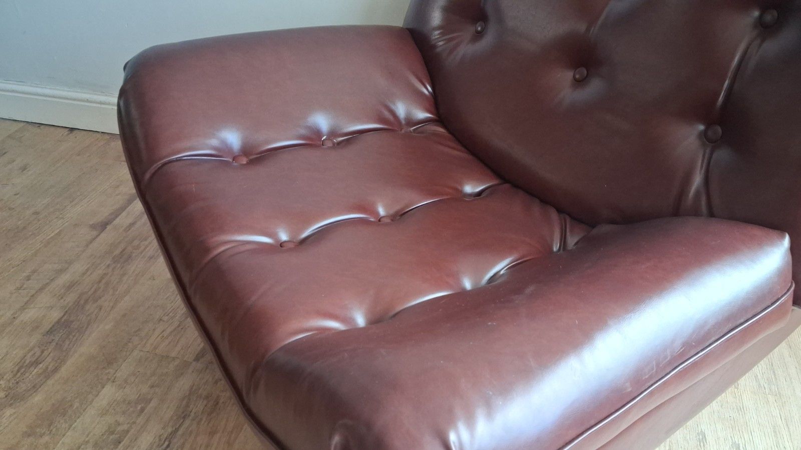 Delightful 1960's Style Buttoned Back Vinyl Low Profile Mid Century Armchair photo buy