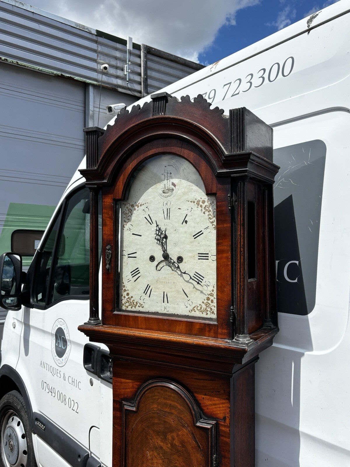 Georgian Mahogany Canterbury Longcase Clock, Painted Face With Maritime Theme photo Home Decor
