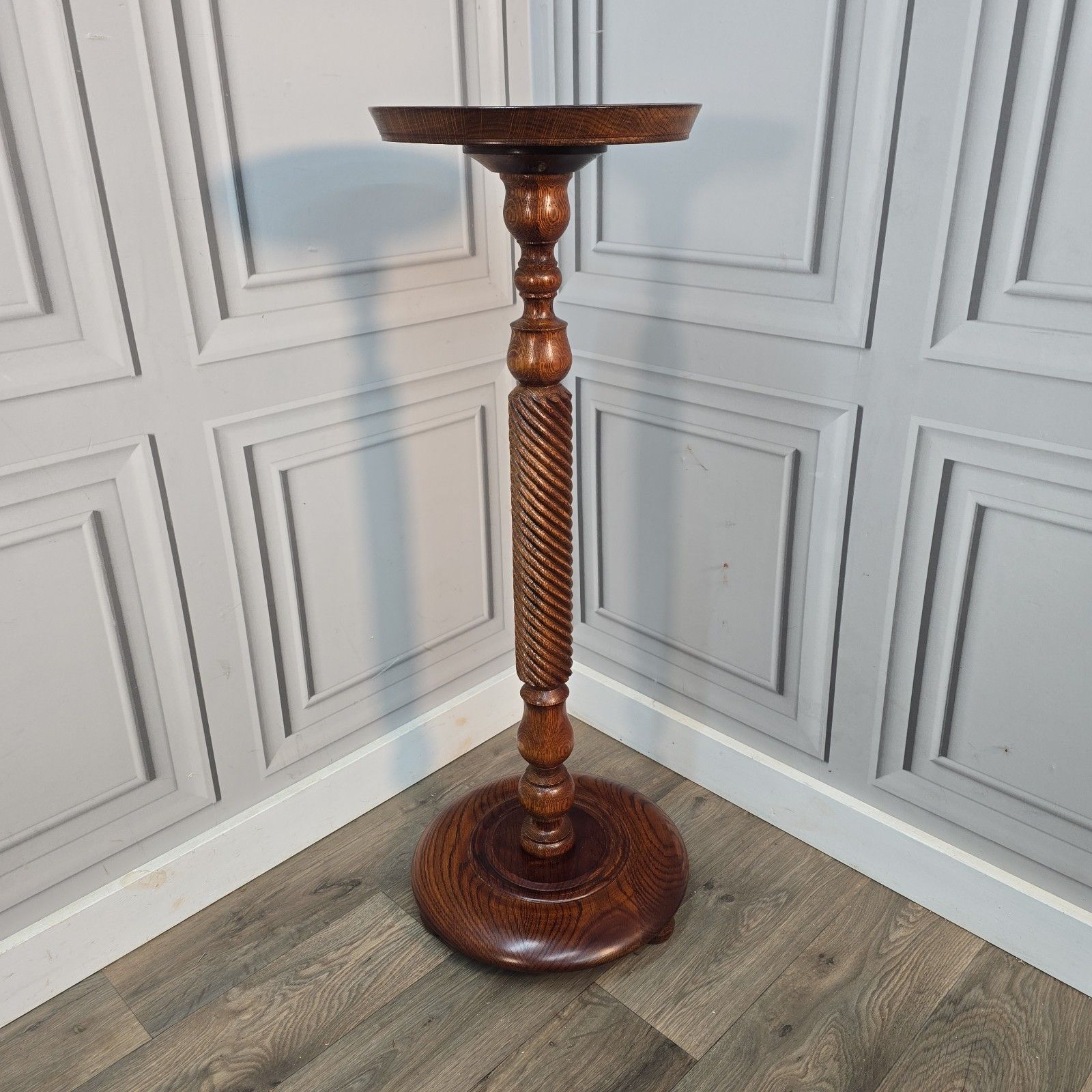 Solid Oak Plant Stand  Rope Twist Wood Table Antique Style Torchiere Jardiniere photo furniture