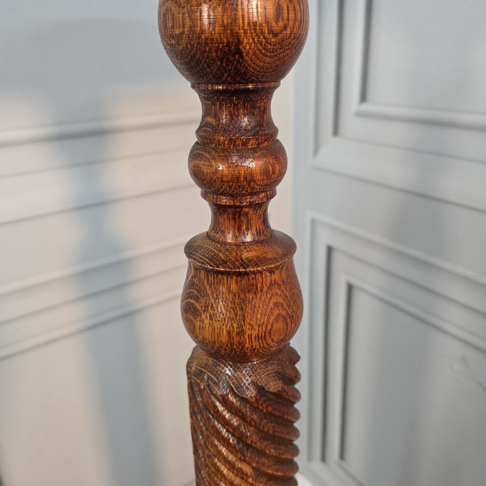 photo for sale Solid Oak Plant Stand  Rope Twist Wood Table Antique Style Torchiere Jardiniere