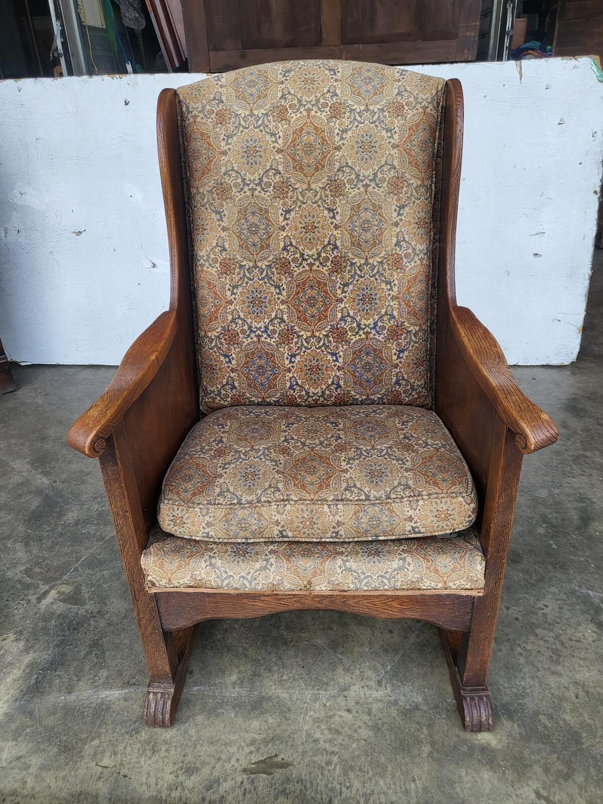 Vintage Small Country Oak Wing Back Arm Chair Fabric photo vinterior