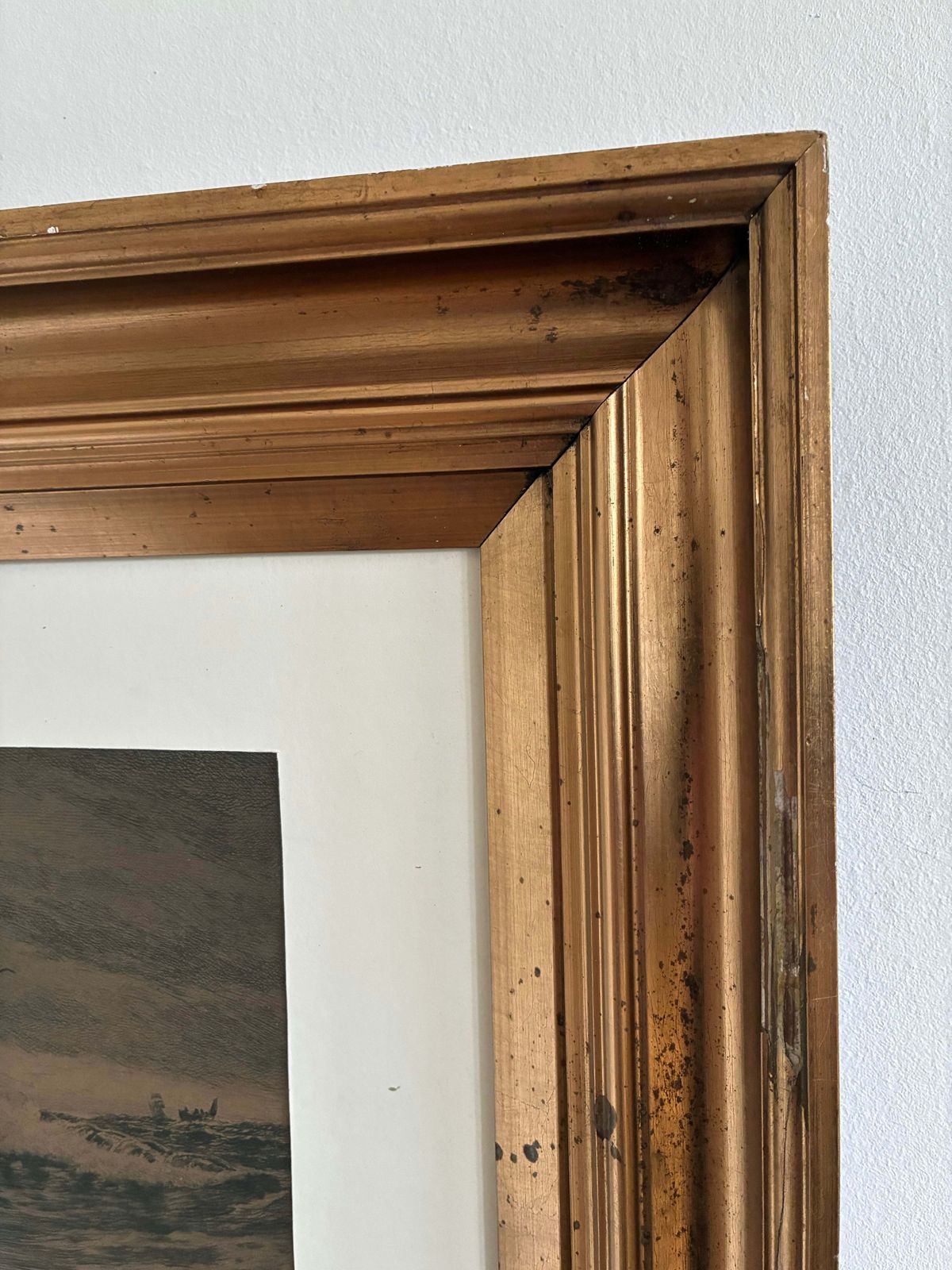 photo furniture Antieke ets van zeilboot, gesigneerd, nautische kunst, 1900