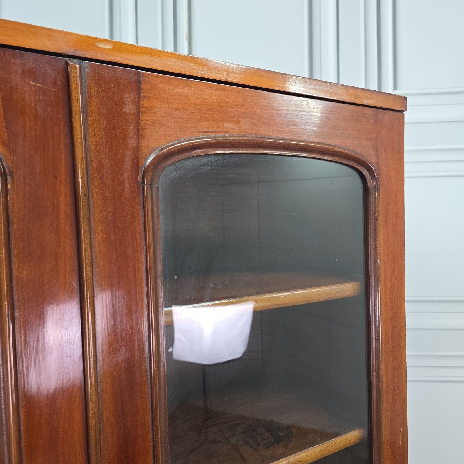 photo buy Antique Glazed Library Bookcase Cabinet Mahogany Victorian Shelving Cupboard