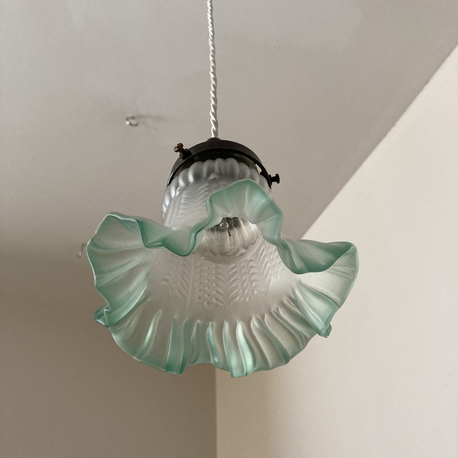 Frosted Green Frilled Glass Shade photo for sale