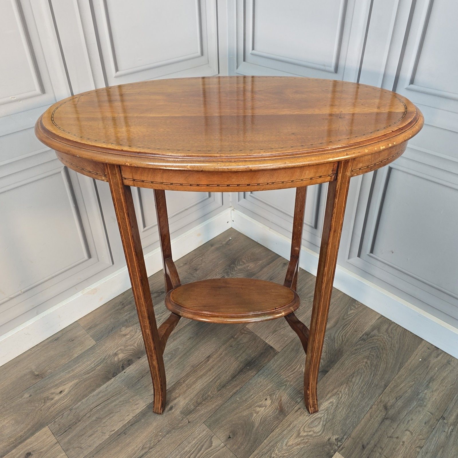 Antique Oval Occasional Table Mahogany Solid Wooden Inlaid Lamp Hall Edwardian photo furniture