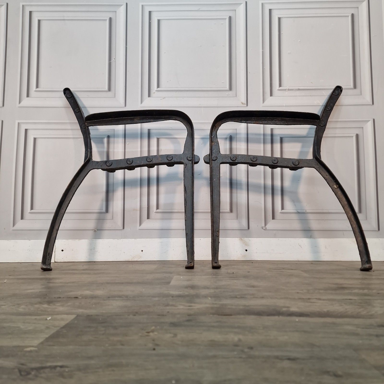 Pair Antique Cast Iron Bench Ends Victorian Garden Bench Supports photo for sale