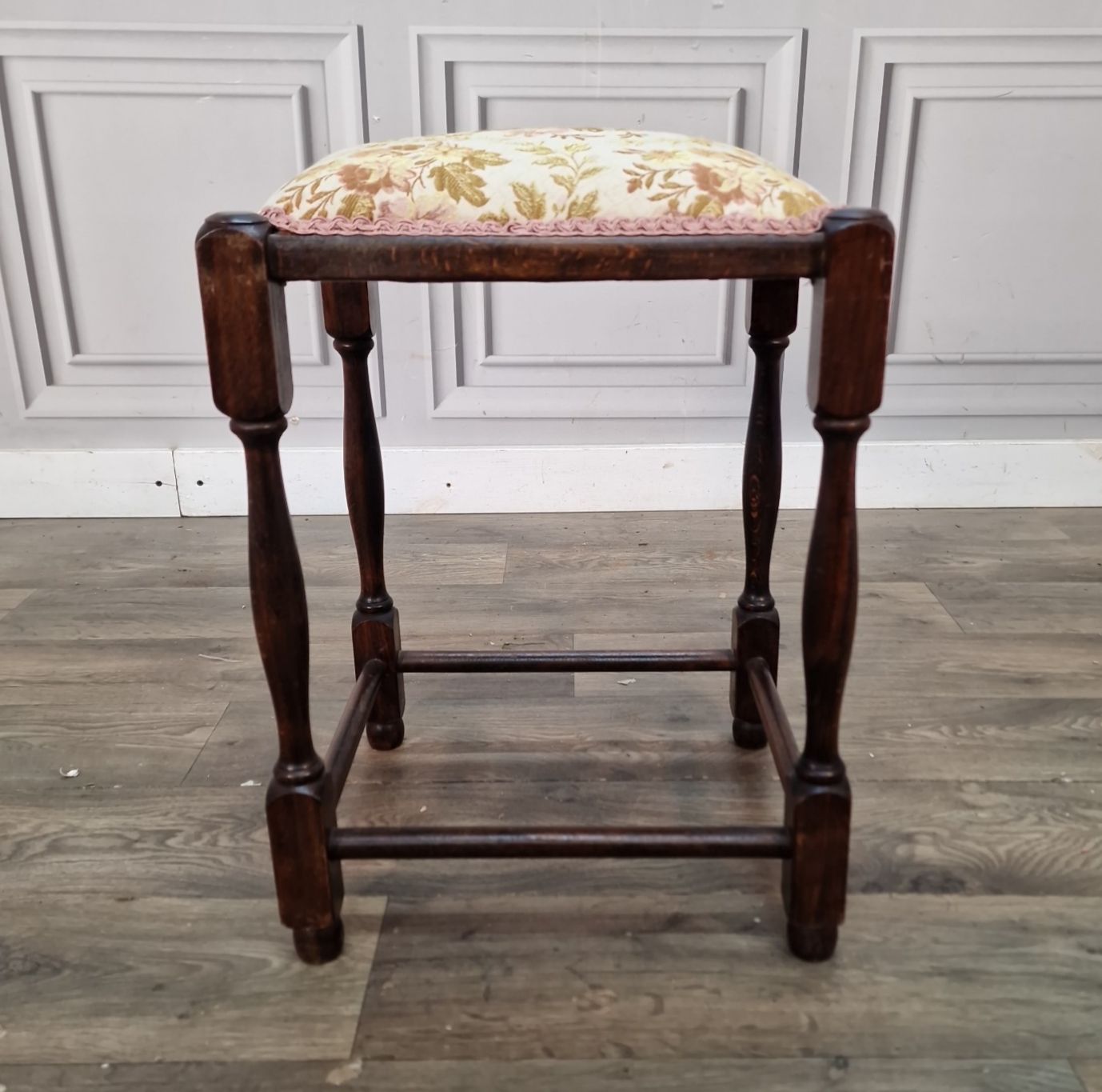 Vintage Oak Wooden Stool Jacobean Revival Footstool Antique Style Turned photo Furniture