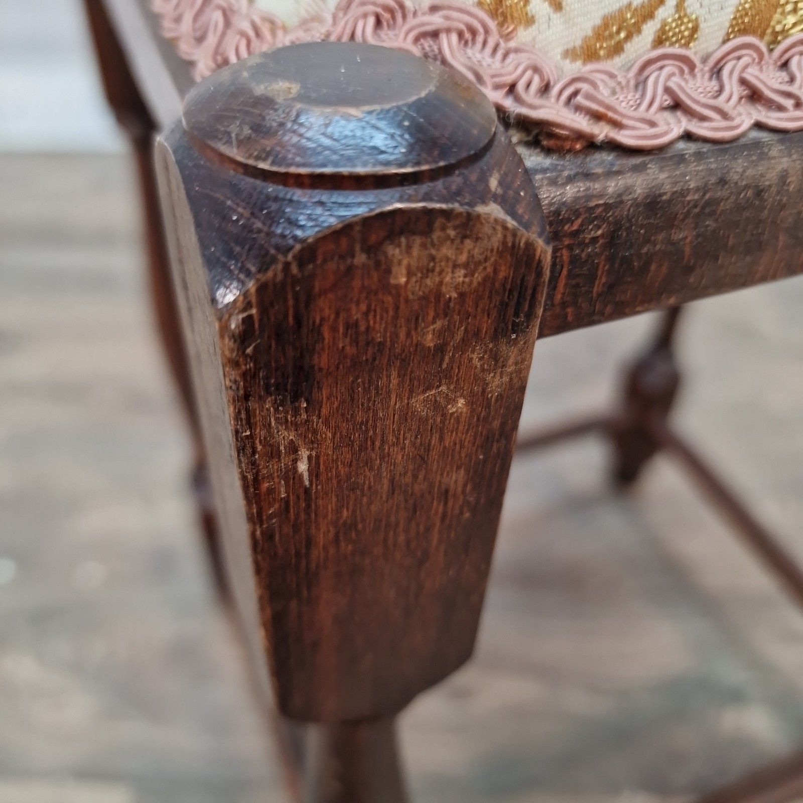Vintage Oak Wooden Stool Jacobean Revival Footstool Antique Style Turned photo buy