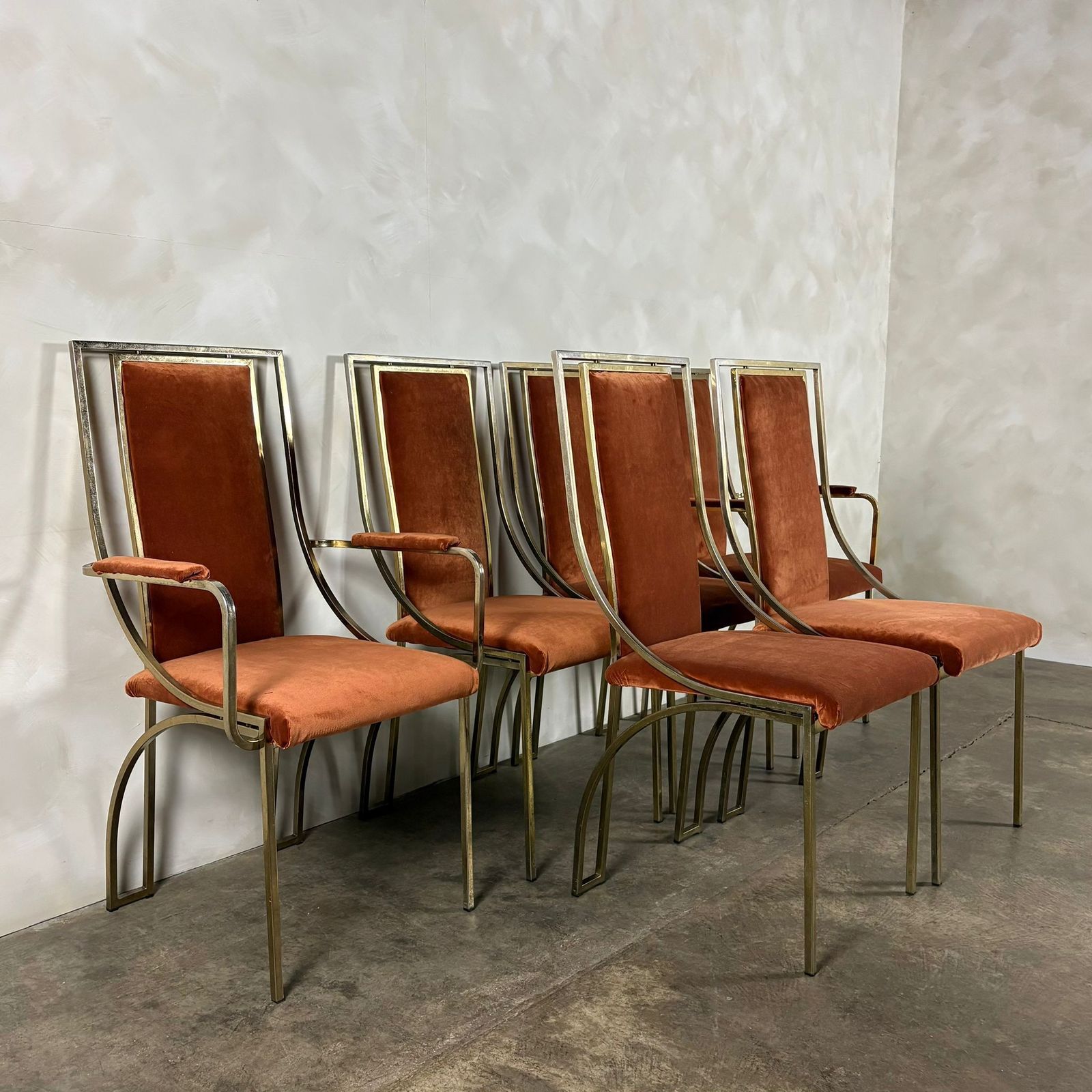 Six Italian Renato Zevi Orange Brass Dining Chairs 1970s Mid Century Retro Mcm photo vinterior