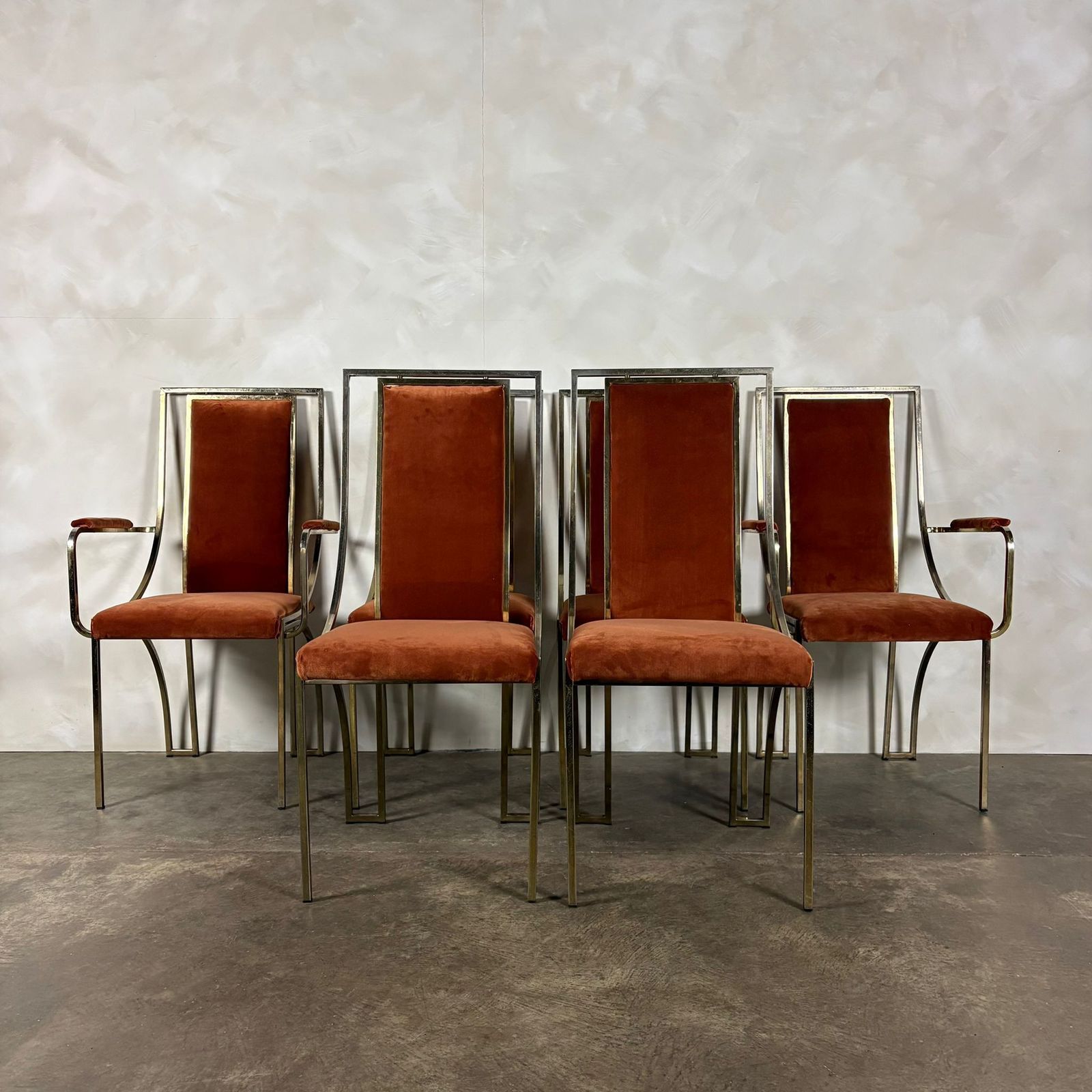 Six Italian Renato Zevi Orange Brass Dining Chairs 1970s Mid Century Retro Mcm