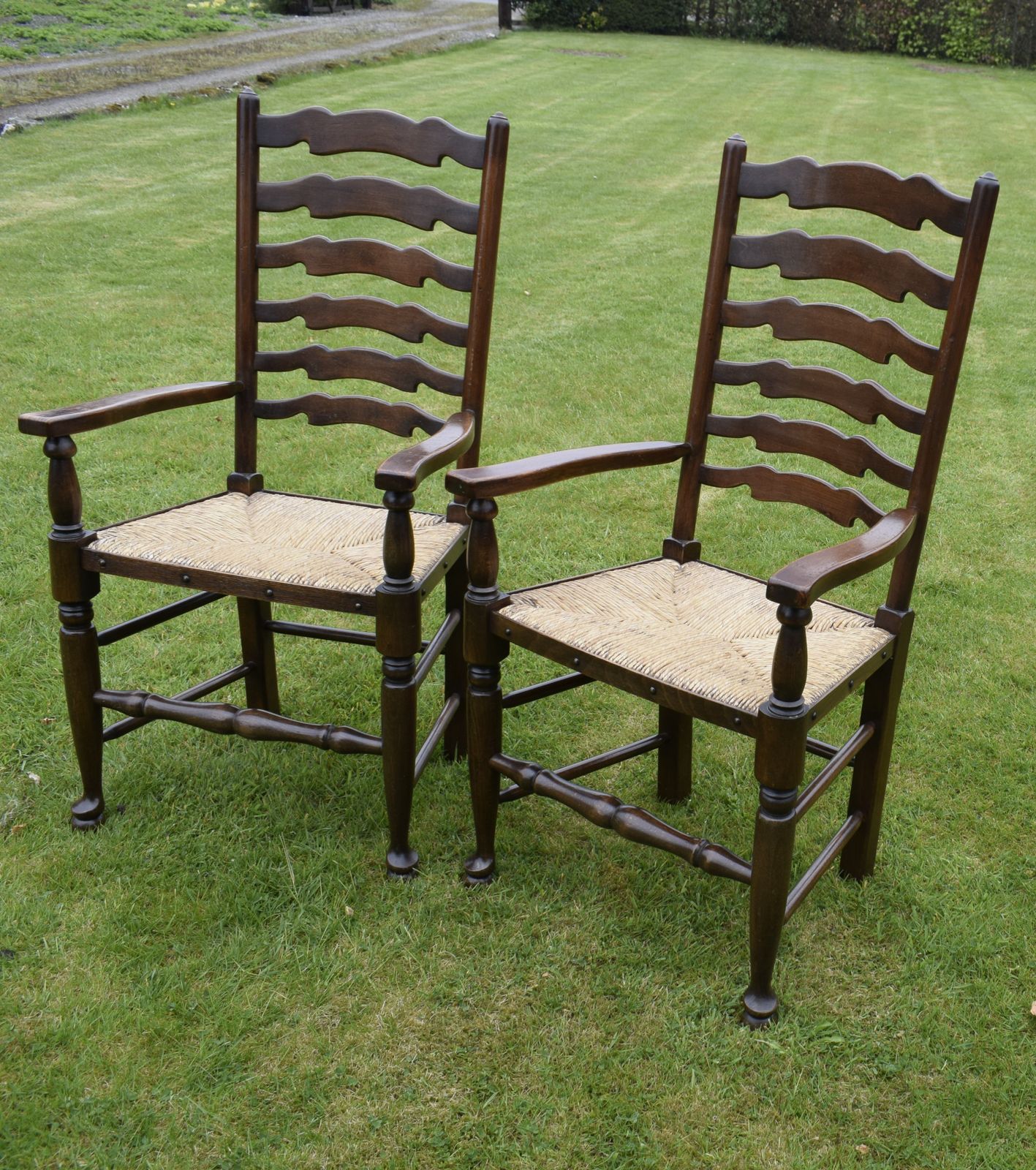 Furniture Pair Of Ladder Back Armchairs, 1900s photo