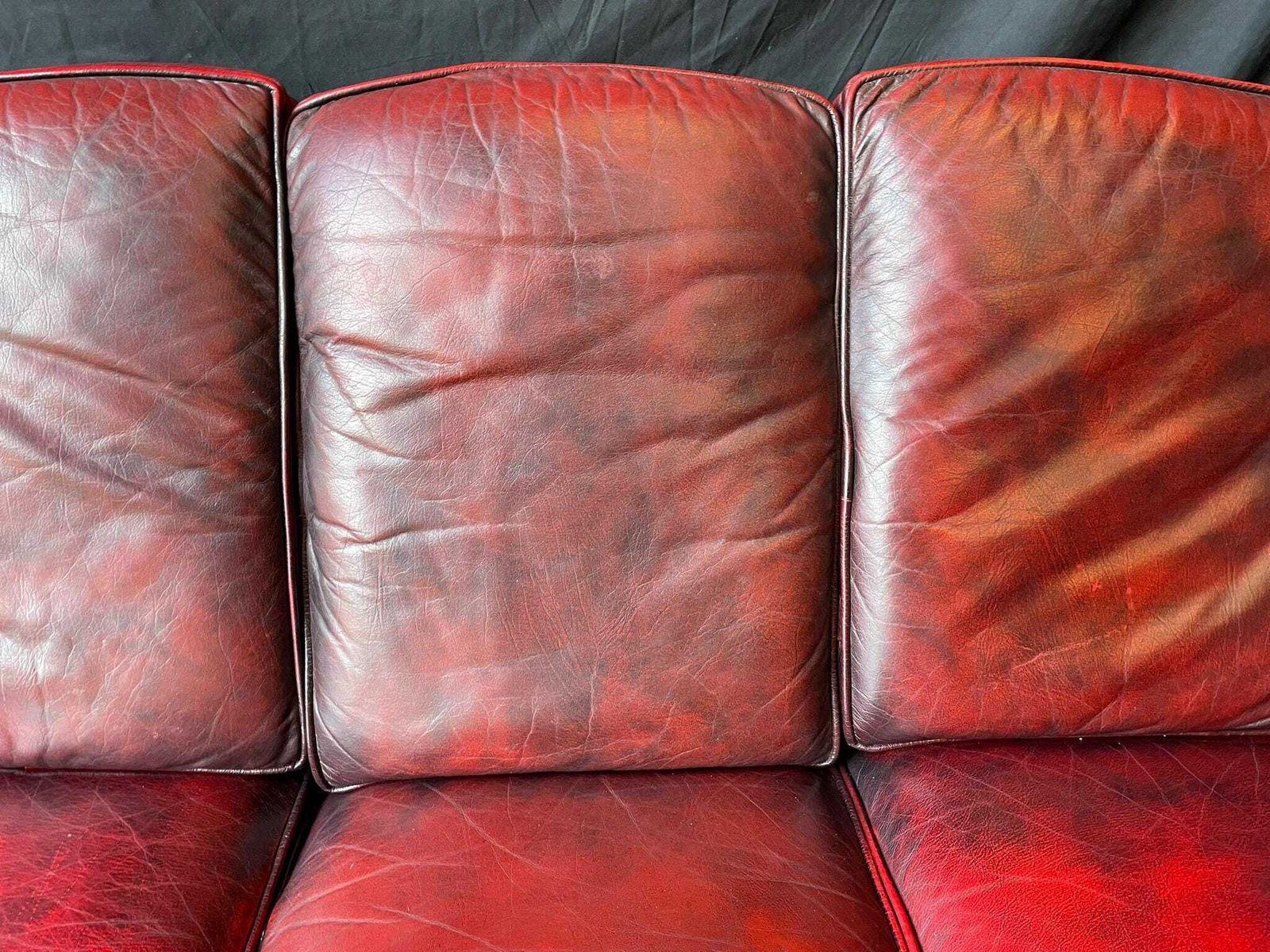 Vintage Oxblood Leather Sofa | Chesterfield Style Three Seater | Traditional Club Sofa photo buy