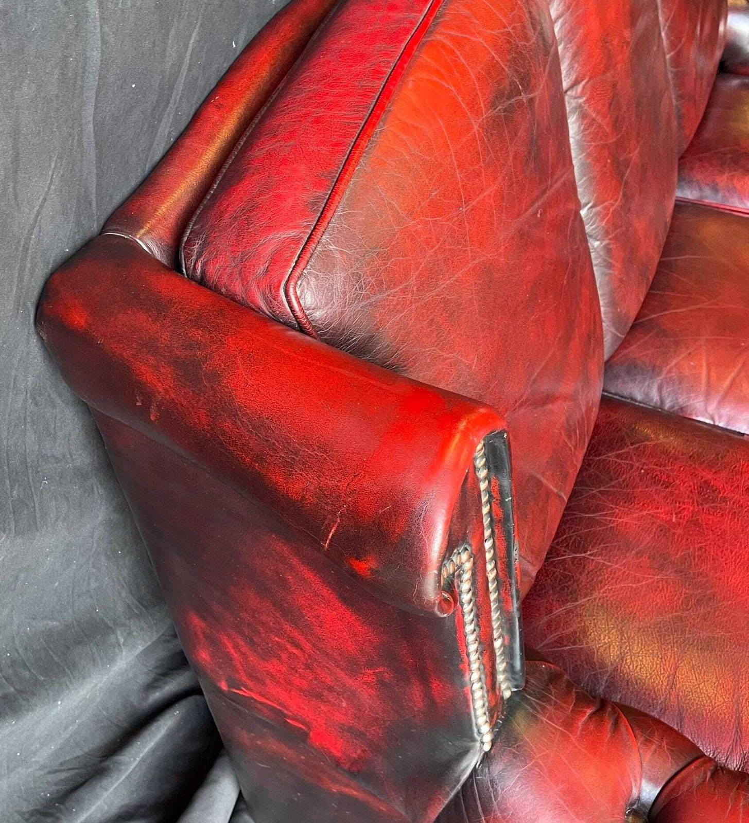 photo for sale Vintage Oxblood Leather Sofa | Chesterfield Style Three Seater | Traditional Club Sofa