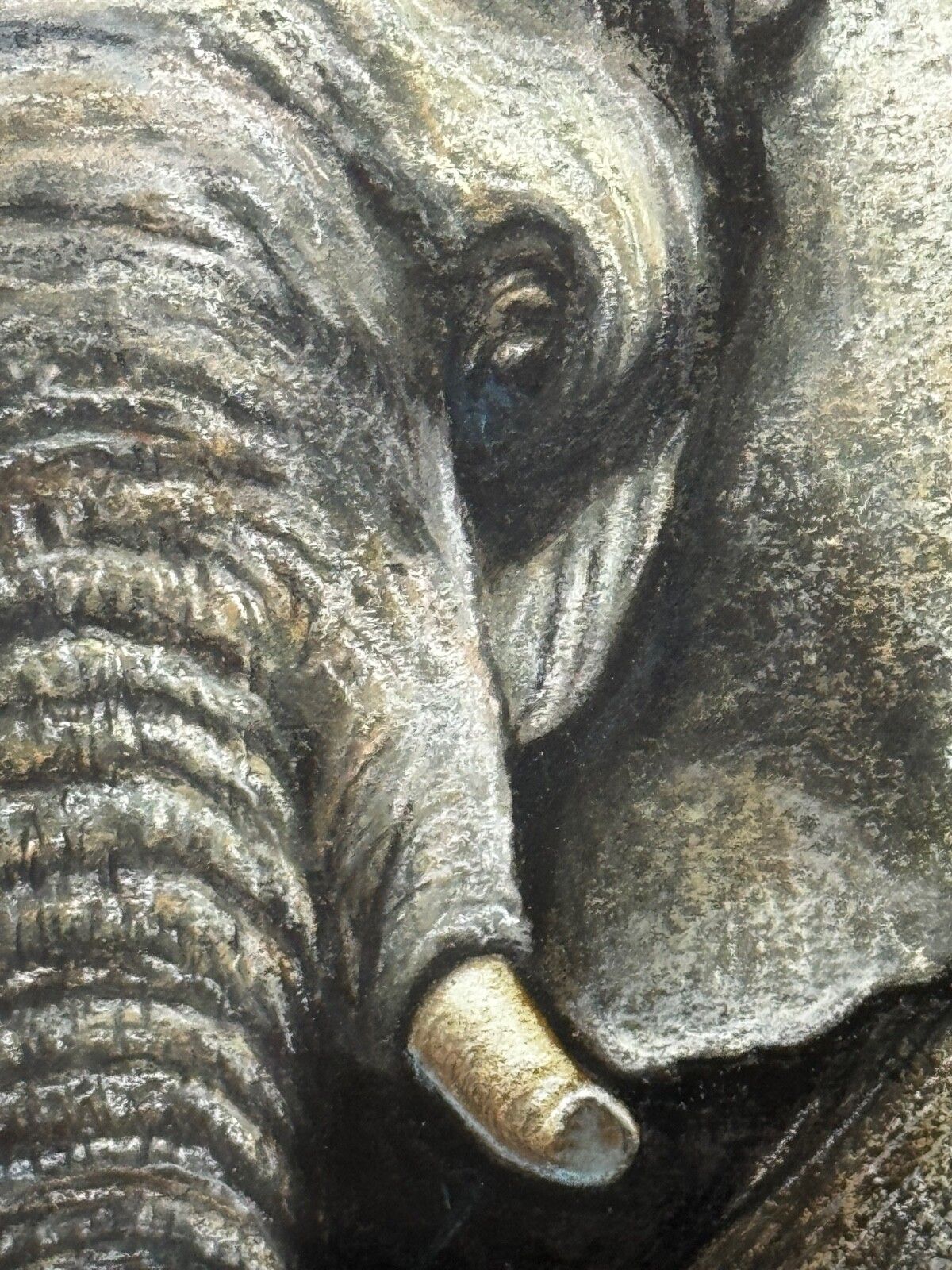 photo for sale 20th Century Painting Bull Elephant Ready To Charge Kruger National Park Signed Peter Jepson With Exhibition Label