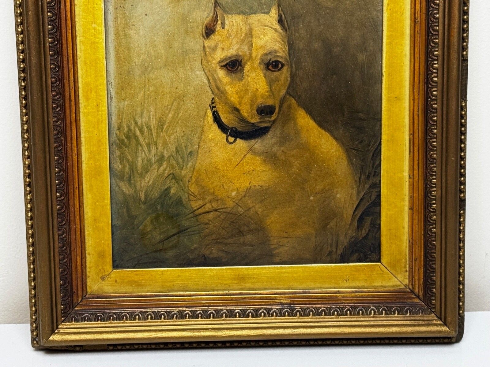 19e-eeuws olieverfportret van een uitgestorven White English Terrier, in de stijl van John Emms photo vinterior