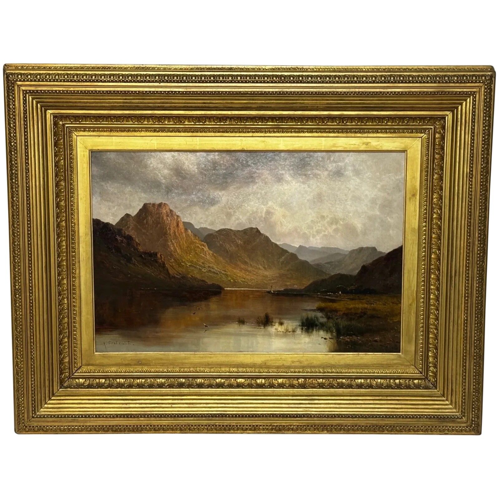 Olieverfschilderij Landschap Windermere Zonsopgang Gesigneerd Door Alfred De Breanski Jr