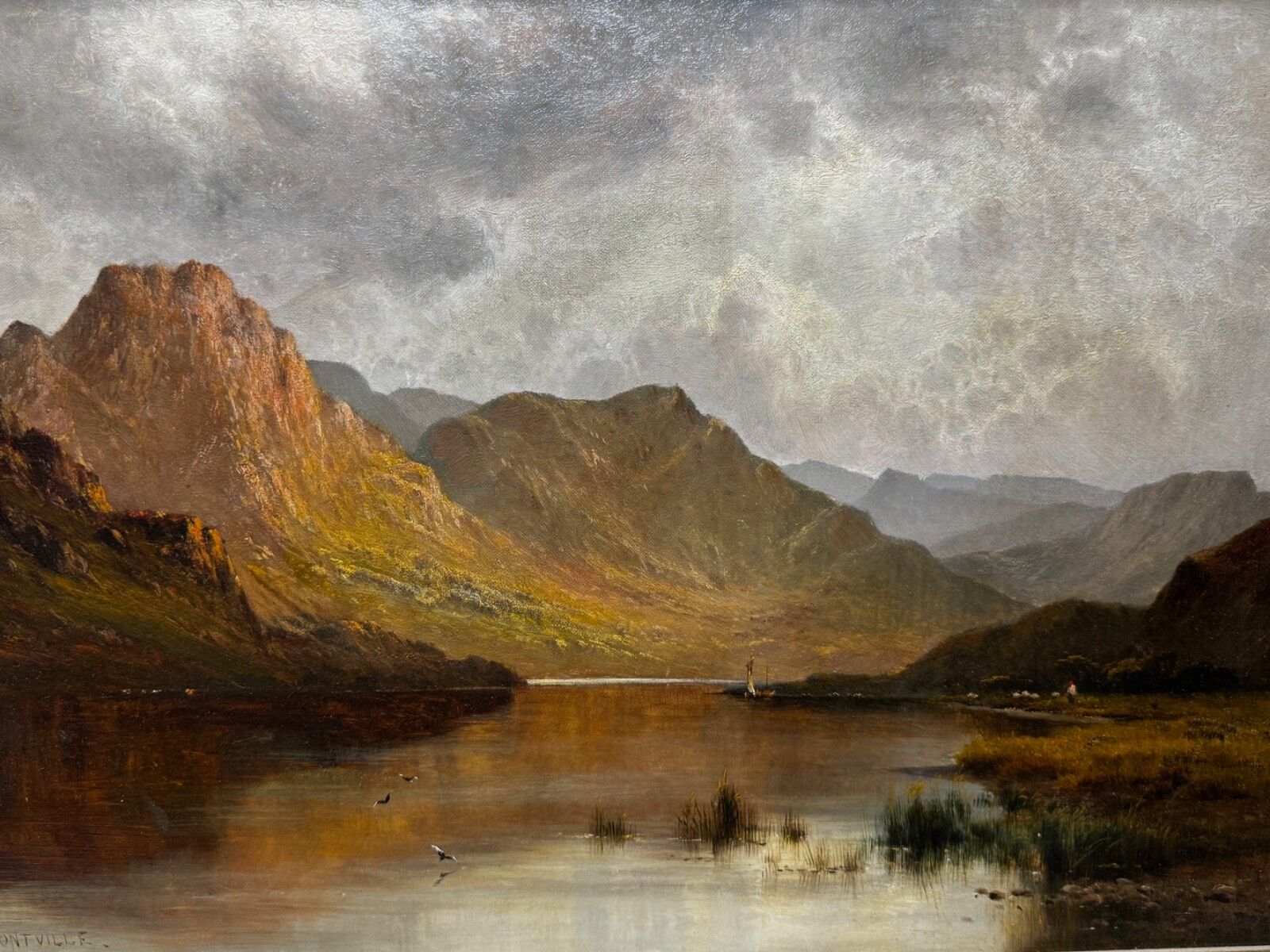 Oil Landscape Masterpiece Painting Windermere Sunrise Signed By Alfred De Breanski Jr photo furniture