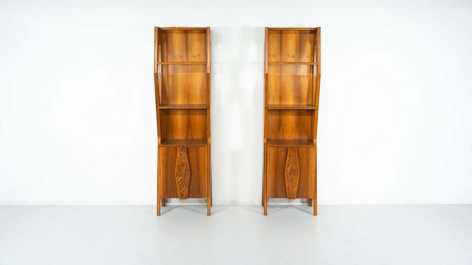 Mid Century Pair Of Italian Wall Units, Walnut, 1970s photo vinterior