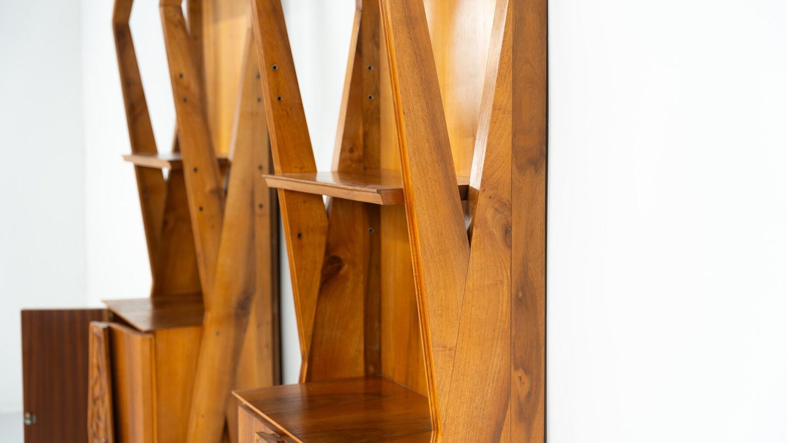 photo furniture Mid Century Pair Of Italian Wall Units, Walnut, 1970s