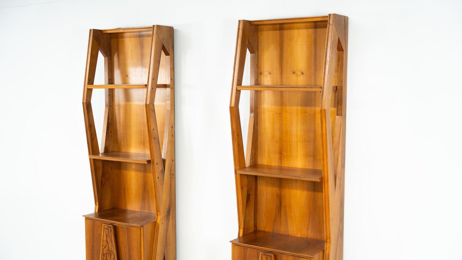 photo buy Mid Century Pair Of Italian Wall Units, Walnut, 1970s