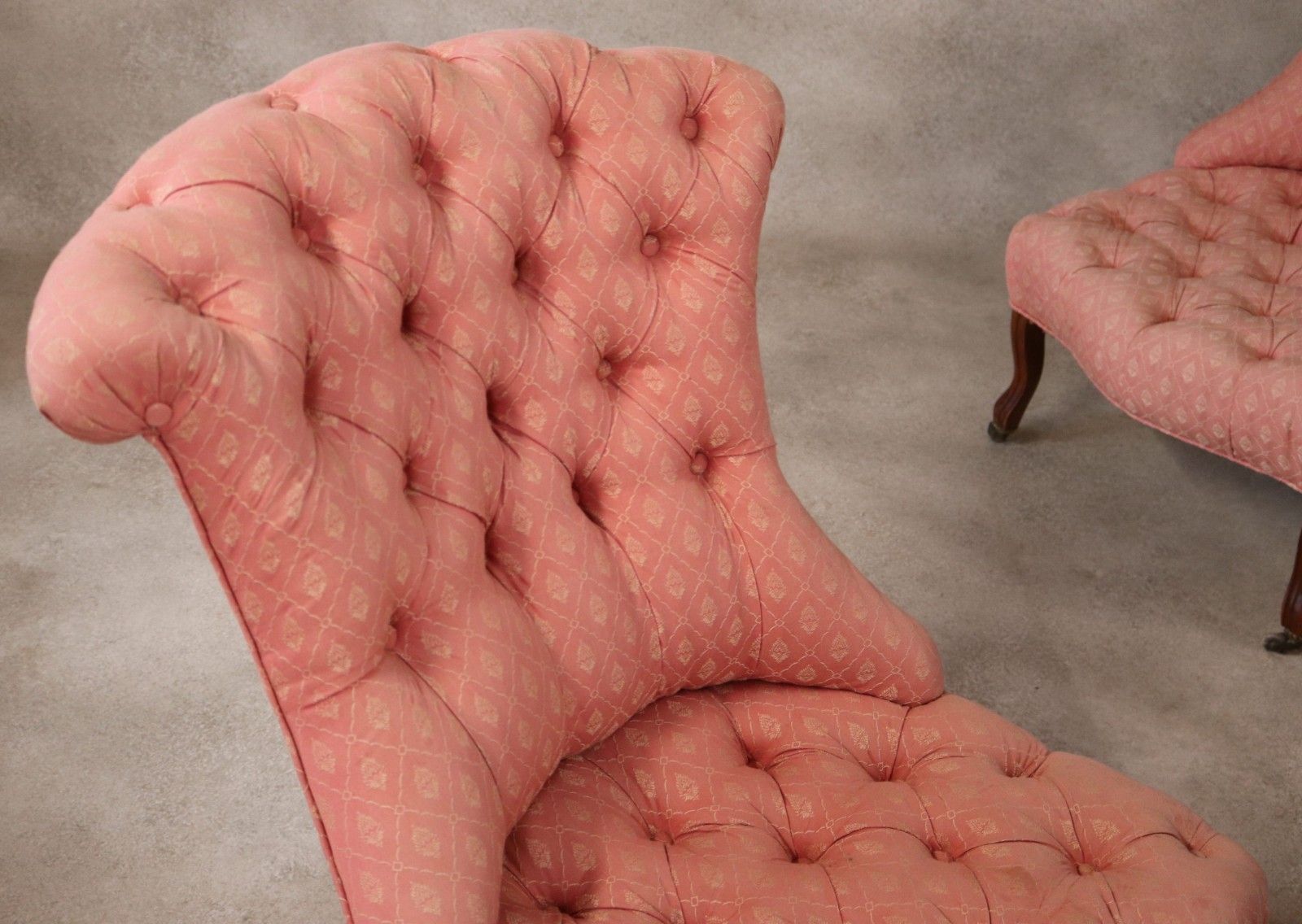 Pair Of Antique Walnut Victorian Chairs Scroll Back Slipper Chairs photo for sale