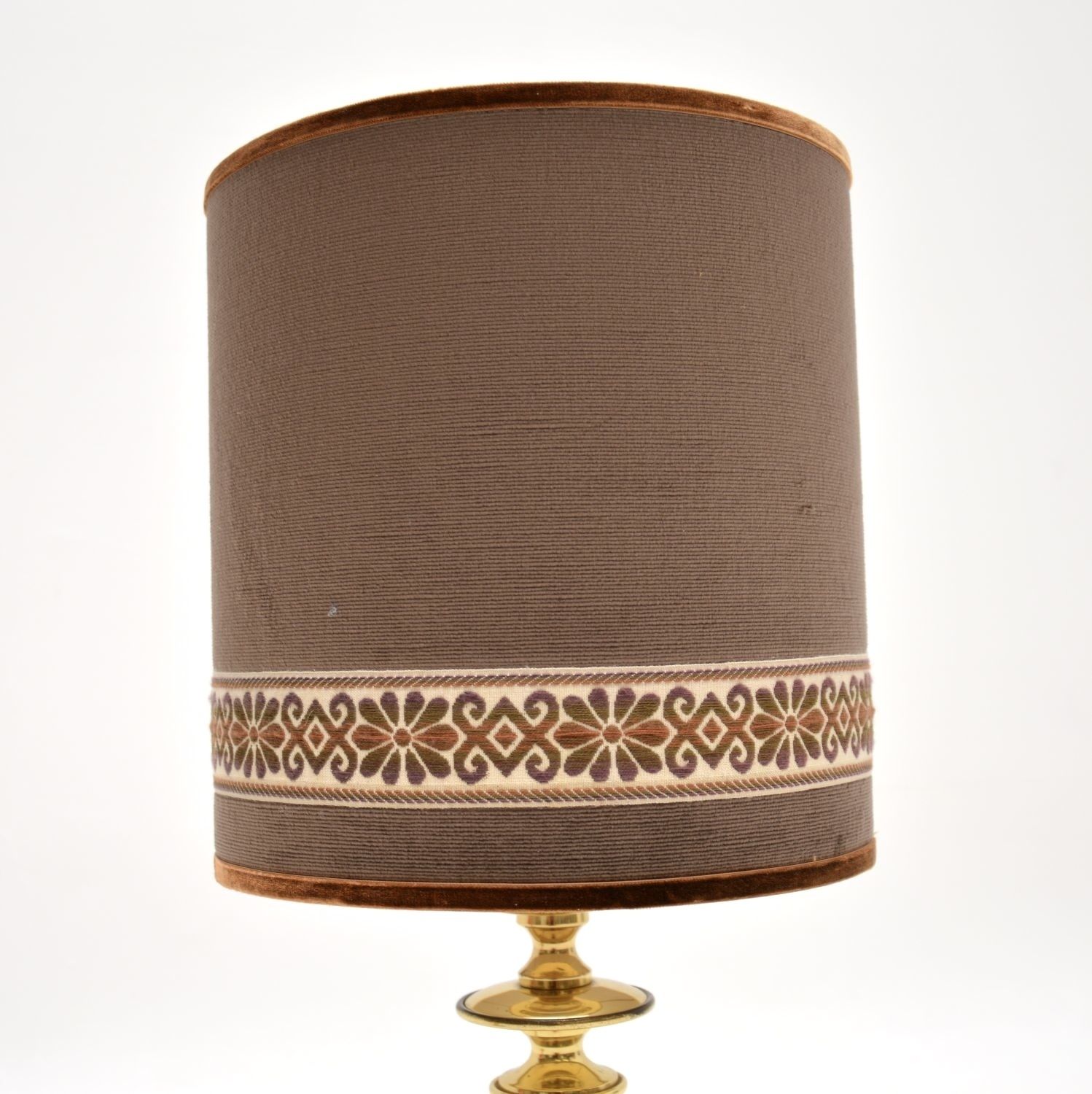 Pair Of Vintage Brass Table Lamps With Velvet Shades photo for sale