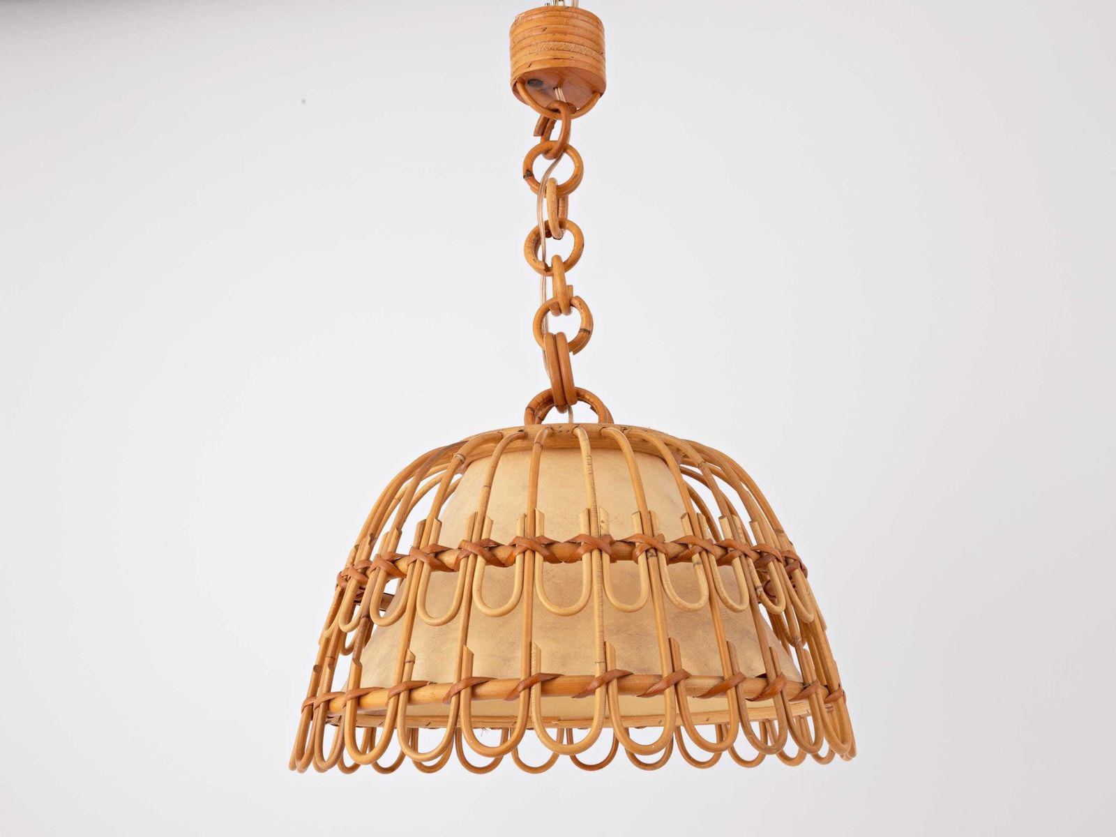 Mid Century Spanish French Riviera Bamboo Rattan Wicker Pendant Lamp 1960s Ceiling Light Boho Coastal Cote D'azur Pencil Reed Franco Albini photo 356.0