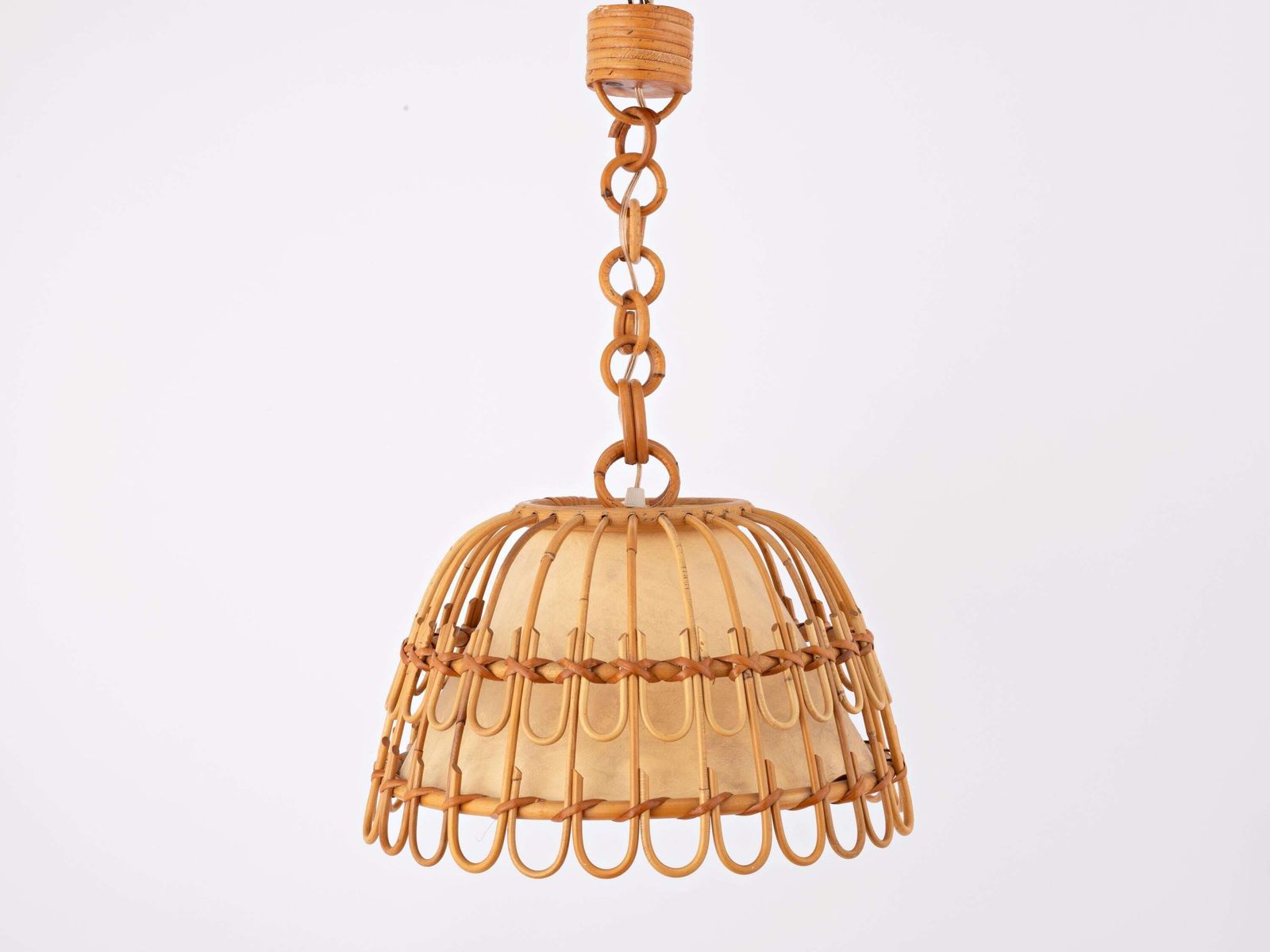 Mid Century Spanish French Riviera Bamboo Rattan Wicker Pendant Lamp 1960s Ceiling Light Boho Coastal Cote D'azur Pencil Reed Franco Albini photo vinterior