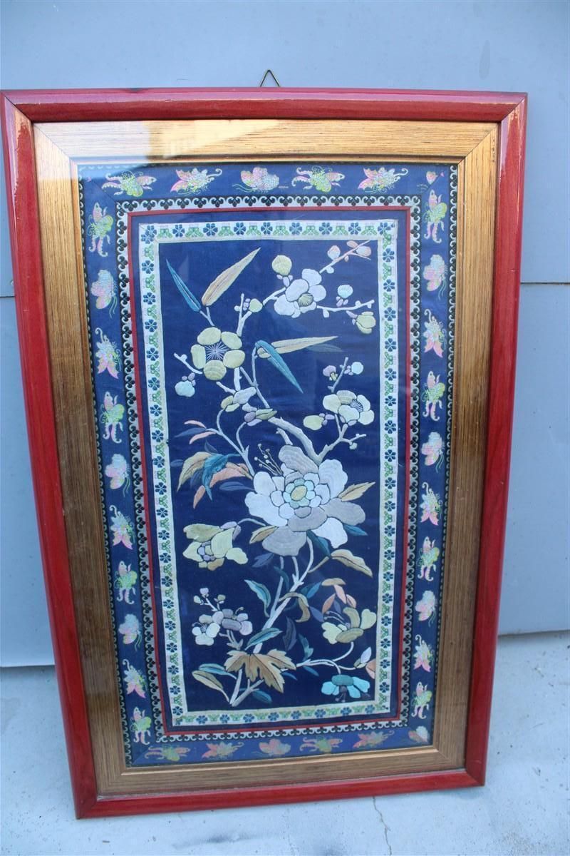 photo for sale Painting With Hand Embroidered Colorful Silk Fabric With Flowers Birds And Trees