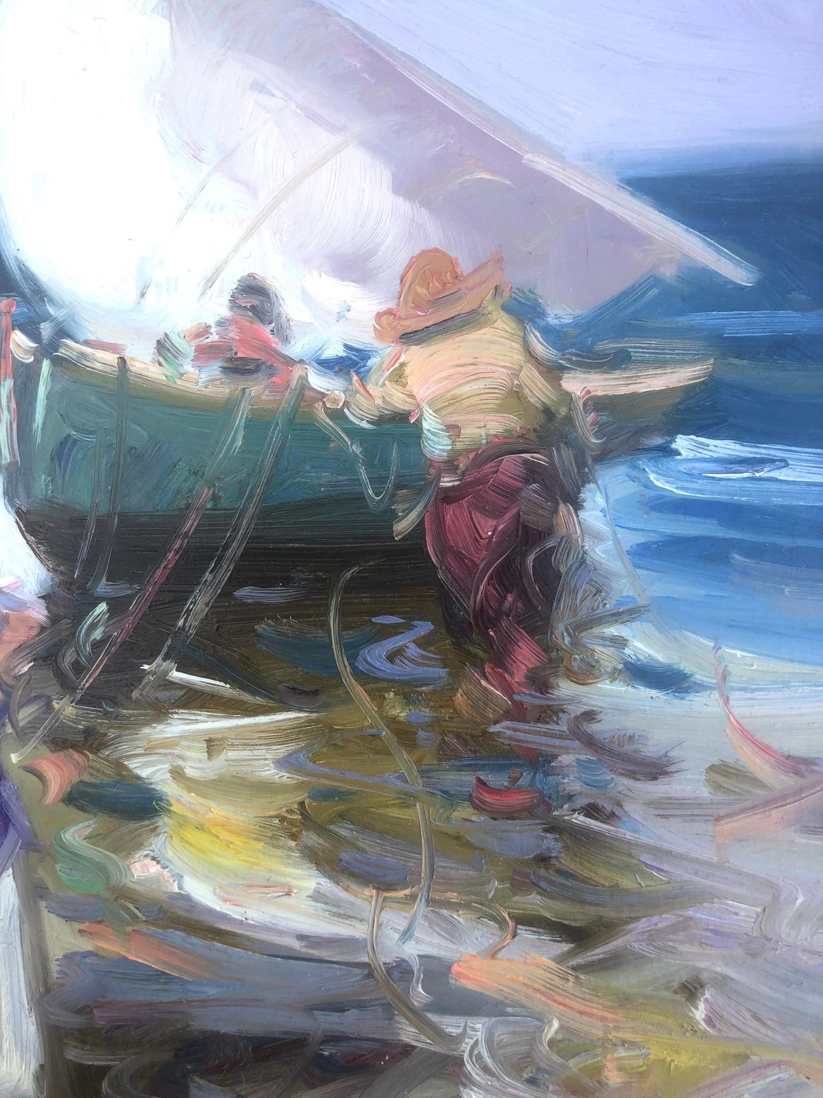 Gabriel Casarrubios – Spaanse vissersvrouwen op Mediterraan strand – post-impressionistisch kustlandschap, ca. 2000 photo 450.0