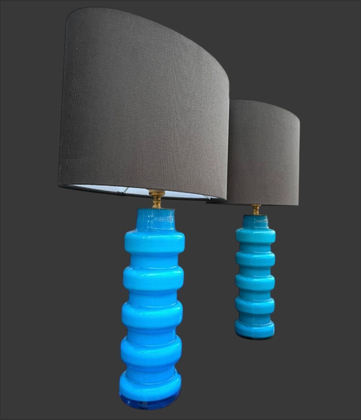 photo for sale A Pair Of 1960s Danish Glass Lamps By Holmegaard With Brass Fittings