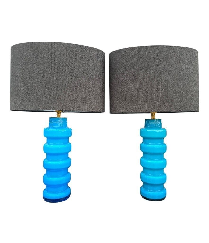 photo vintage A Pair Of 1960s Danish Glass Lamps By Holmegaard With Brass Fittings