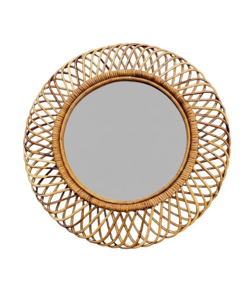 An Italian 1970s Circular Woven Bamboo Mirror By Franco Albini For Bonacina photo vintage