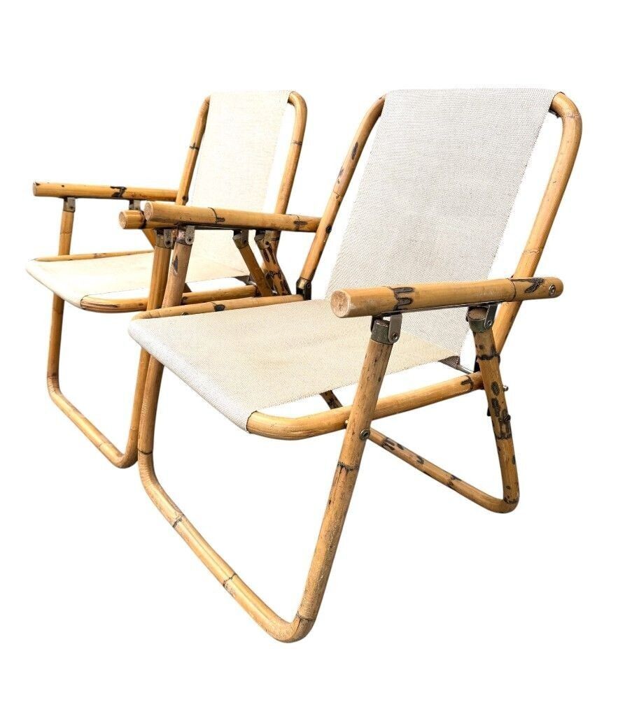 A Pair Of 1970s Italian Folding Bamboo Chairs By Dal Vera photo 1100.0